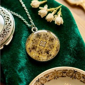 Golden Filigree Medallion Resin Pendant